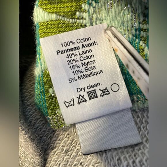 J Crew Gray Sweatshirt Green Brocade Wool Blend Crew S - Picture 6 of 6